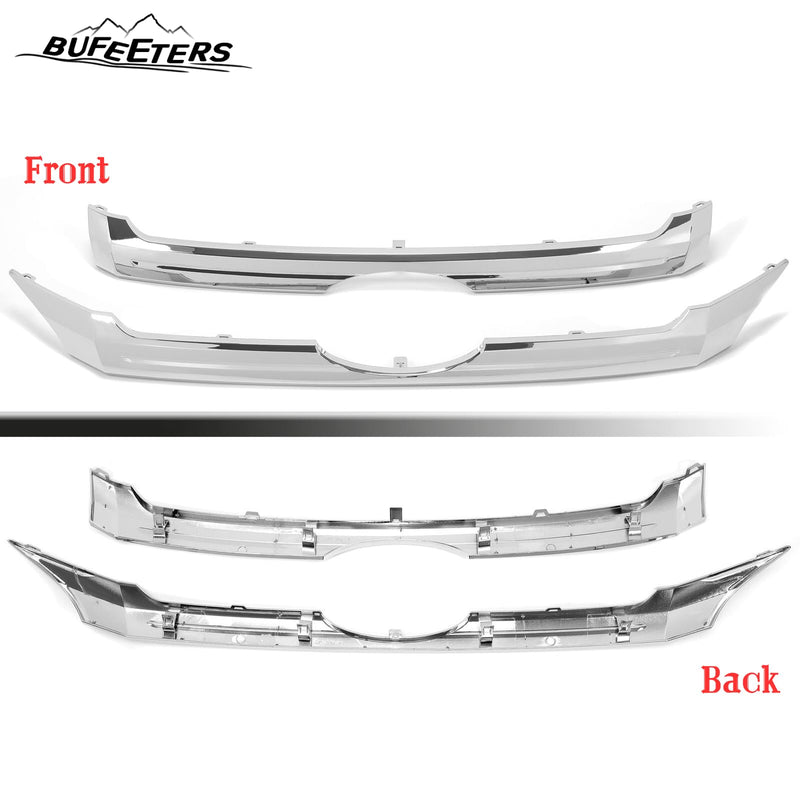 BUFEETERS 2PCS Front Upper & Center Grille Chrome Trim Fit For 2011 2012 2013 2014 Ford Edge,Factory Style,Chrome&Silver