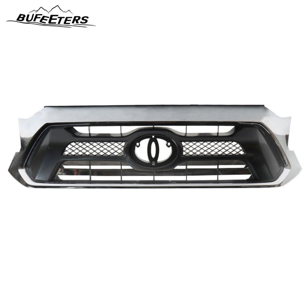 BUFEETERS Front Bumper Upper Grille Fit For 2012 2013 2014 2015 Toyota Tacoma,Chrome Shell with Painted Black Insert