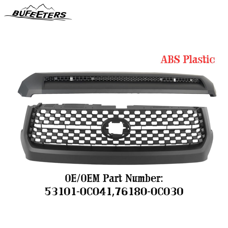 BUFEETERS 2PCS Front Grille&Hood Bulge Molding Fit For 2014 2015 2016 2017 2018 2019 2020 Toyota Tundra,Mesh Style,Matte Black