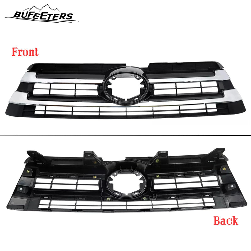 BUFEETERS Front Bumper Upper + Lower Grille w/O Camera Hole Fit For 2017 2018 2019 Toyota Highlander,Mesh Style,Chrome&Black