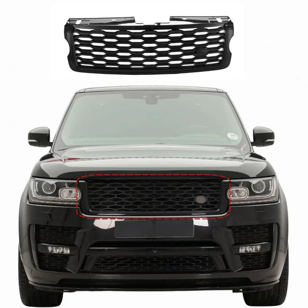 BUFEETERS Front Bumper Upper Grille Fit For 2013 2014 2015 2016 2017 Land Rover Range Rover Vogue,Mesh Style,Gloss Black