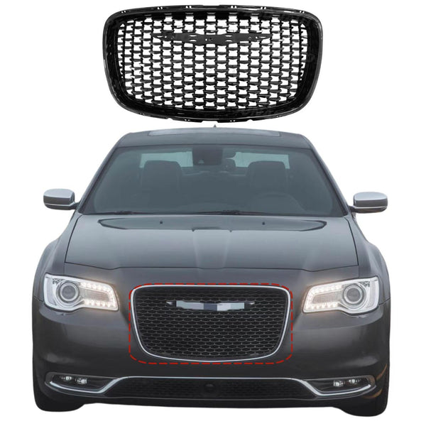 BUFEETERS Front Bumper Upper Grille Fit For 2015 2016 2017 2018 2019 Chrysler 300 300C,SRT Style,Black
