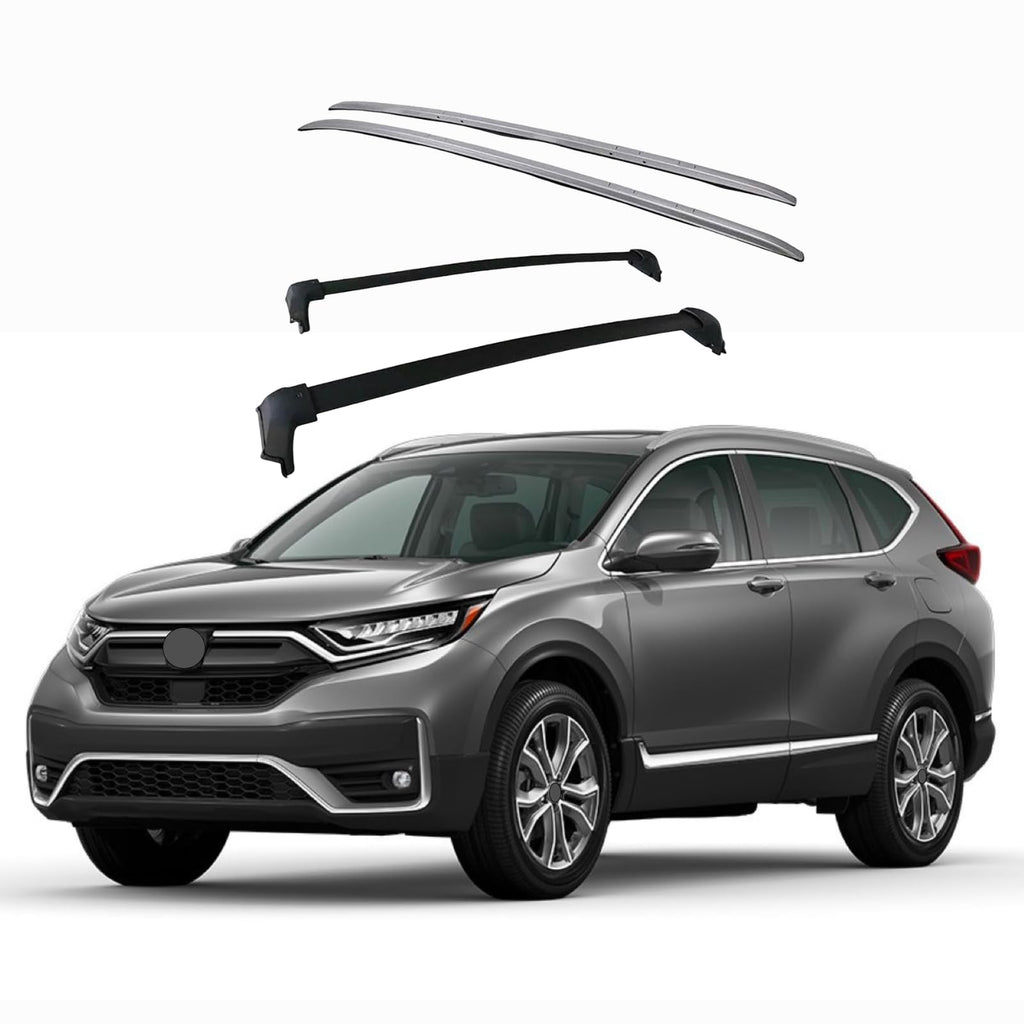 BUFEETERS   4Pcs Roof Rack Side Rails + Cross Bars Fit For 2017 2018 2019 2020 2021 2022 Honda CRV CR-V,OE Style,Black&Silver