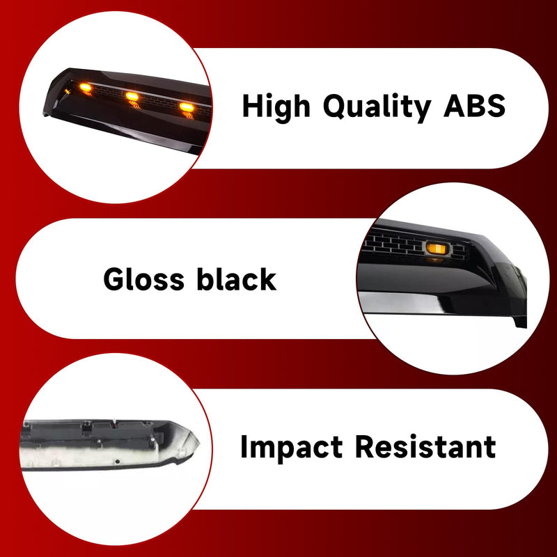 BUFEETERS  Front Upper Hood Scoop With Small Lights Fit For Toyota Tundra 2014 2015 2016 2017 2018 2019 2020 2021,Gloss Black
