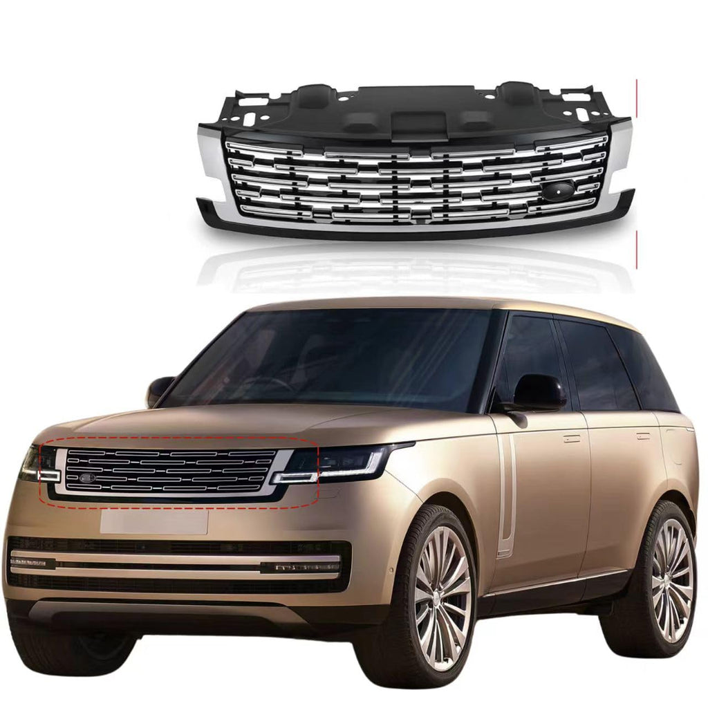 BUFEETERS Front Bumper Upper Grille Fit For 2023 2024 Land Rover Range Rover Vogue L405,Mesh Style,Chrome&Black