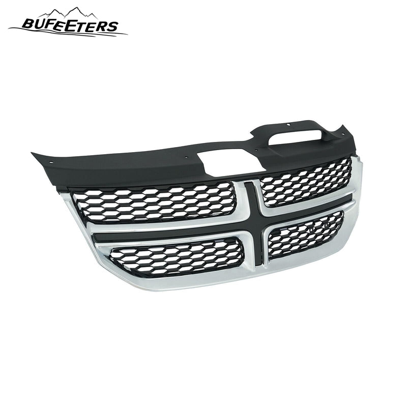 BUFEETERS  Front Bumper Upper Grille Fit For 2011 2012 2013 2014 2015 2016 2017 2018 2019 2020 Dodge Journey,Factory style,Black&Chrome