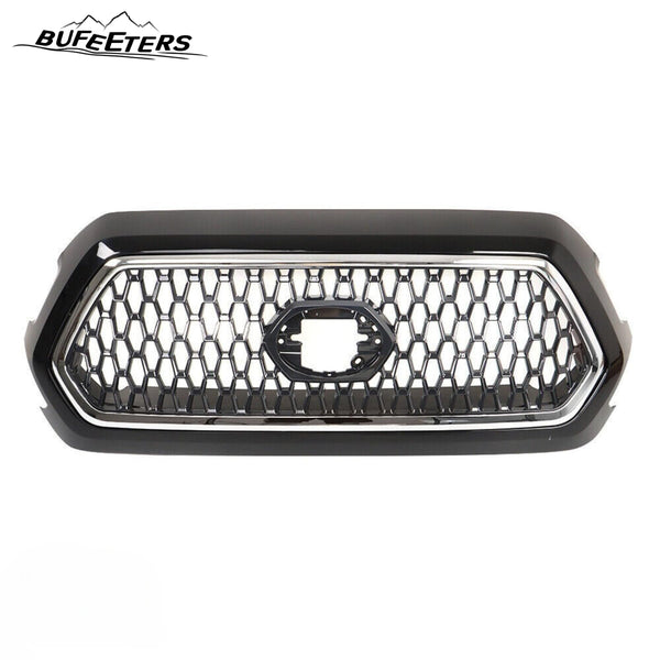 BUFEETERS Front Bumper Grille Dark Gray With Chrome Trim Fit For 2019 2020 2021 Toyota Tacoma TRD, Honeycomb Style, Dark Gray & Chrome