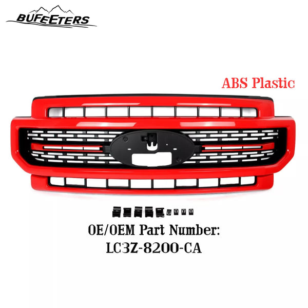 BUFEETERS Front Bumper Upper Grille Fit For 2020 2021 2022 F-250 F-350 F-450 F-550 Super Duty,Lariat Sport Style,PQ Race Red&Matte Black