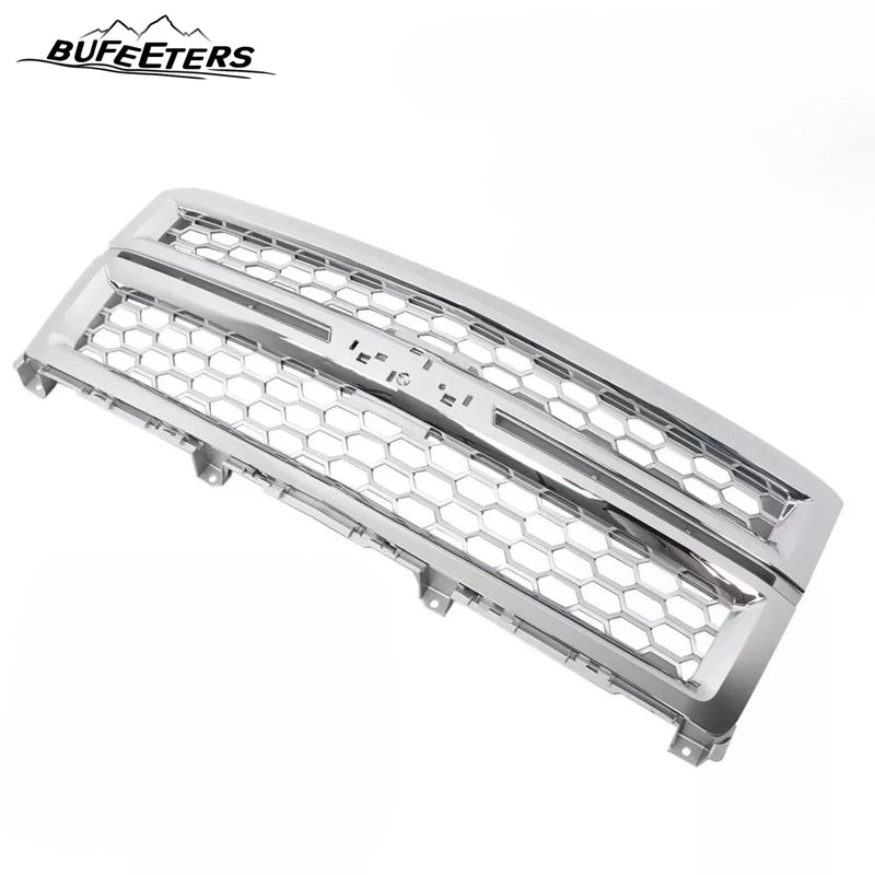 BUFEETERS Front Bumper Upper Grille Fit For 2014 2015 Chevy Silverado 1500,Honeycomb Style,Chrome&Silver