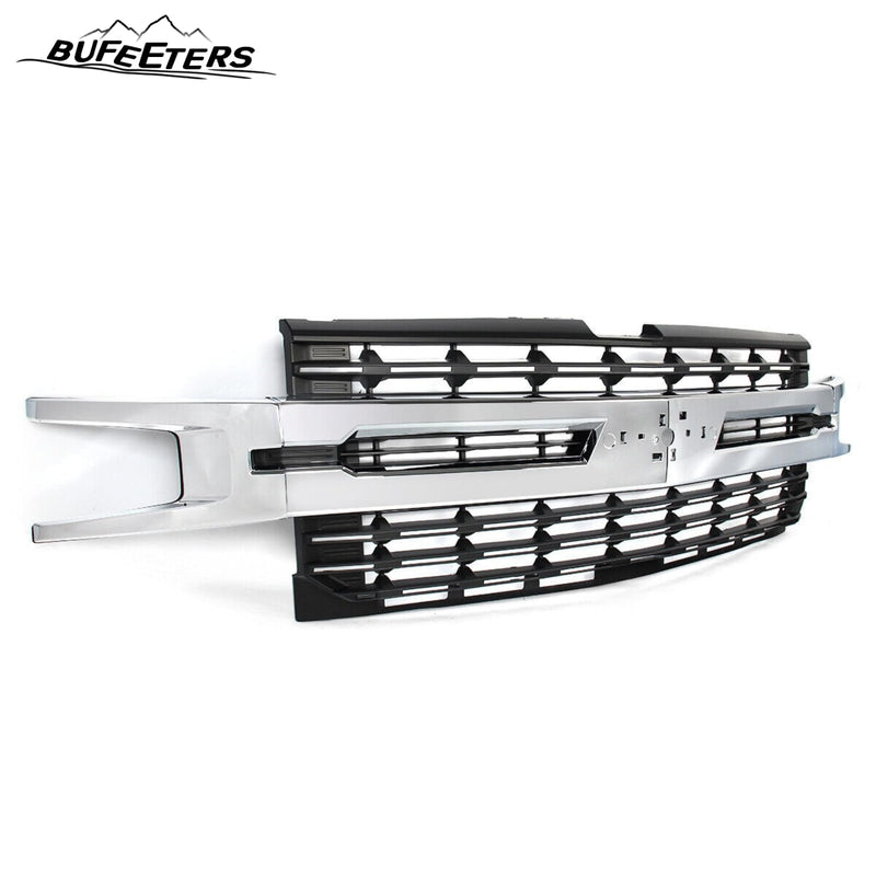 BUFEETERS Front Bumper Upper Grille Fit For 2019 2020 2021 Chevy Silverado 1500,Factory Style,Chrome&Matte Black