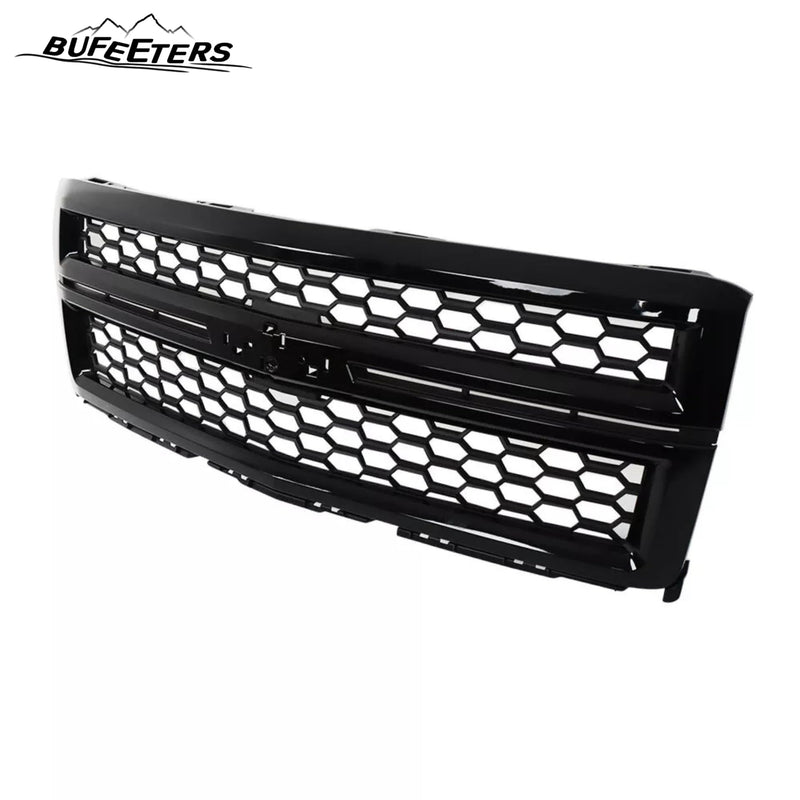 BUFEETERS Front Bumper Upper Grille Fit For 2014 2015 Chevy Silverado 1500,Honeycomb Style,Gloss Black