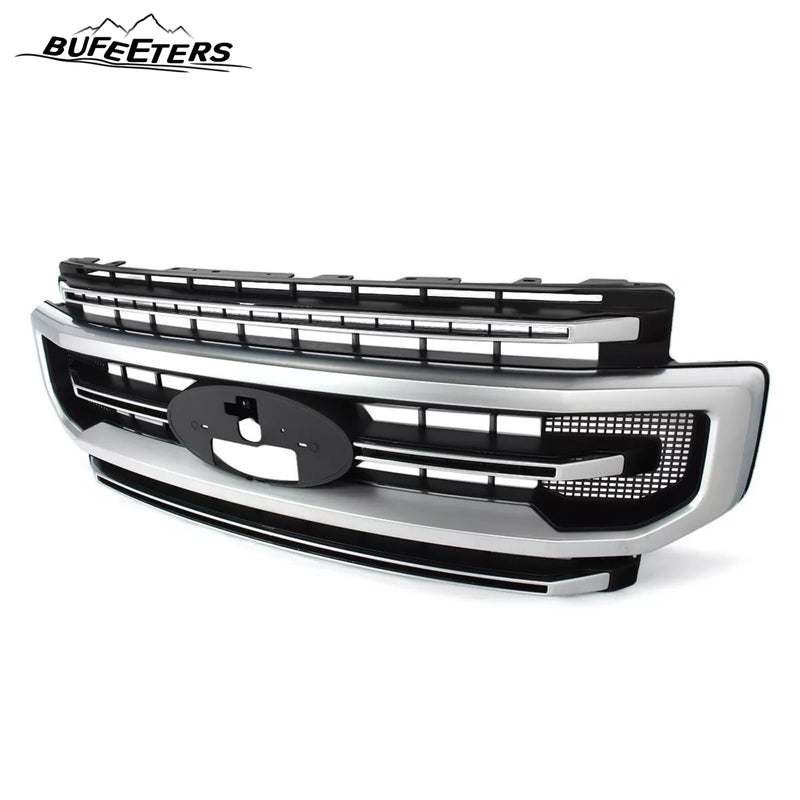 BUFEETERS Front Bumper Upper Grille Fit For 2020 2021 2022 F-250 F-350 Super Duty,Platinum Style,Brushed Satin Aluminum&Black