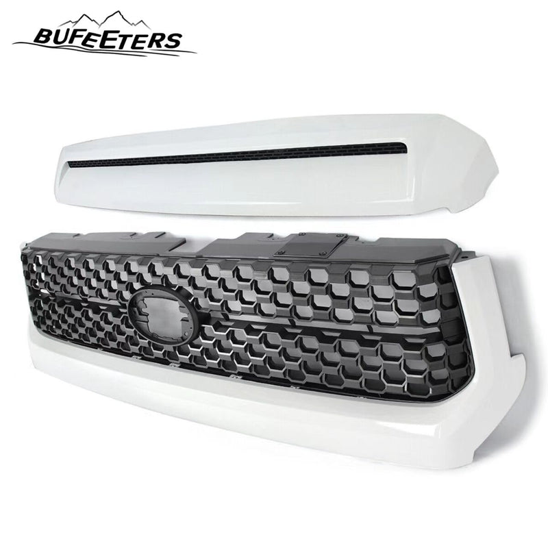 BUFEETERS Front Upper Grille&Hood Bulge Molding Fit For 2014 2015 2016 2017 2018 2019 2020 2021 Toyota Tundra,TRD Style,040 Super White&Gray