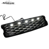BUFEETERS Front Bumper Upper Grille w/ LED Fit For 2013 2014 2015 2016 2017 Land Rover Range Rover Vogue L405,Mesh Style,Gloss Black