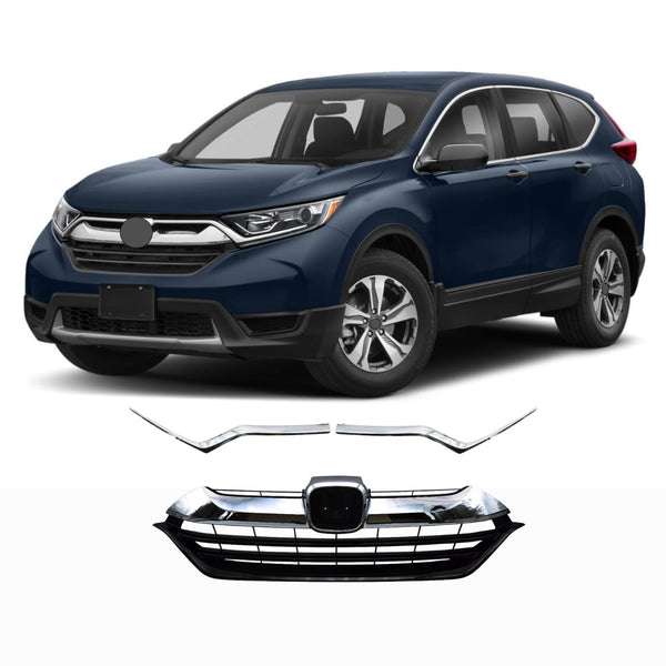 BUFEETERS  Front Upper Grille w/Headlight Molding Trim Fit For 2017 2018 2019 Honda CRV CR-V,Factory Style,Chrome&Black