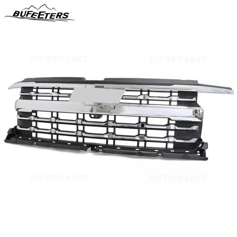 BUFEETERS Front Bumper Upper Grille With Camera Fit For 2022 2023 2024 Chevy Silverado 1500,Horizontal Billet Style,Chrome&Black