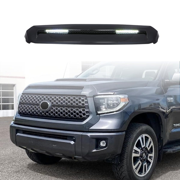 BUFEETERS Front Hood Bulge Molding With Light  Fit For 2014 2015 2016 2017 2018 2019 2020 2021 Toyota Tundra,Gloss Black