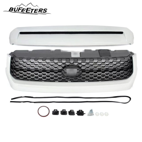 BUFEETERS Front Upper Grille&Hood Bulge Molding Fit For 2014 2015 2016 2017 2018 2019 2020 2021 Toyota Tundra,TRD Style,040 Super White&Gray