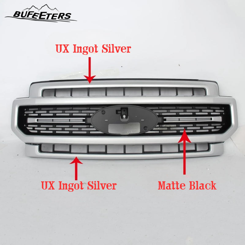BUFEETERS Front Bumper Upper Grille Fit For 2020 2021 2022 F-250 F-350 F-450 F-550 Super Duty,Lariat Sport Style,UX Ingot Silver&Matte Black