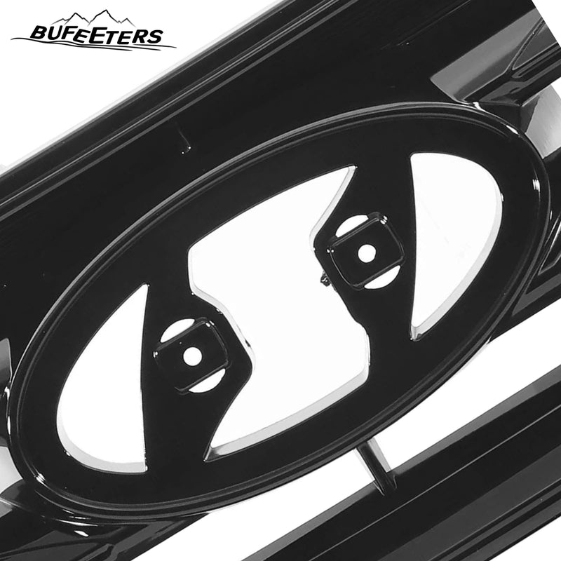 BUFEETERS    Front Bumper Grille W/o Camera Hole Fit For 2017 2018 Hyundai Santa Fe Sport,Horizontal Billet Style,Gloss Black