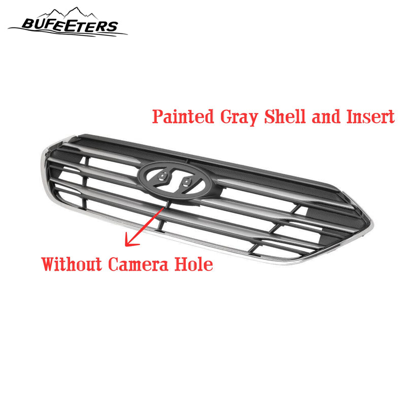 BUFEETERS    Front Bumper Upper Grille Assembly W/o Camera Hole Fit For 2017 2018 Hyundai Santa Fe Sport,Factory Style,Painted Gray Shell and Insert
