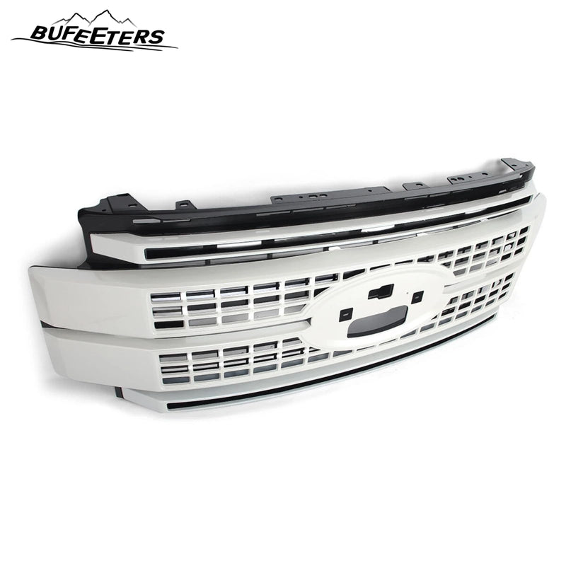 BUFEETERS Front Bumper Upper Grille Fit For 2017 2018 2019 F-250 F-350 F-450 F-550 Super Duty,Platinum Style,White Platinum&Matte Black