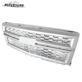BUFEETERS Front Bumper Upper Grille Fit For 2014 2015 Chevy Silverado 1500,Honeycomb Style,Silver Ice Metallic&Chrome