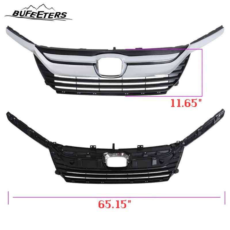BUFEETERS Front Bumper Upper Grille W/Chrome Headlight Eyelid Molding Fit For 2018 2019 2020 2021 Honda Odyssey,Mesh Style,Chrome&Matte Black