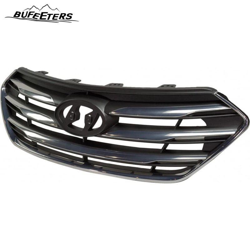 BUFEETERS    Front Bumper Grille W/o Camera Hole Fit For 2017 2018 Hyundai Santa Fe Sport,Horizontal Billet Style,Chrome&Gray