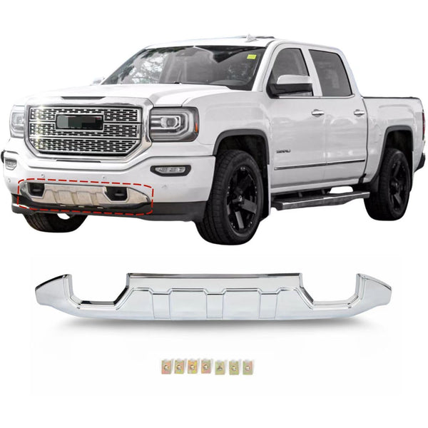 BUFEETERS Chrome Front Lower Bumper Valance Skid Plate Fit For 2016 2017 2018 2019 GMC Sierra 1500