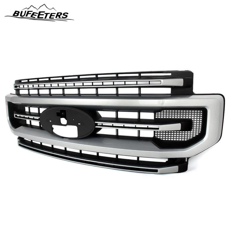 BUFEETERS Front Bumper Upper Grille Fit For 2020 2021 2022 F-250 F-350 Super Duty,Platinum Style,JS Iconic Silver&Black