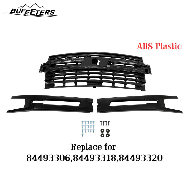 BUFEETERS Front Bumper Upper Grille Fit For 2019 2020 2021 2022 Chevy Silverado 1500,Horizontal Billet Style,Gloss Black&Matte Black