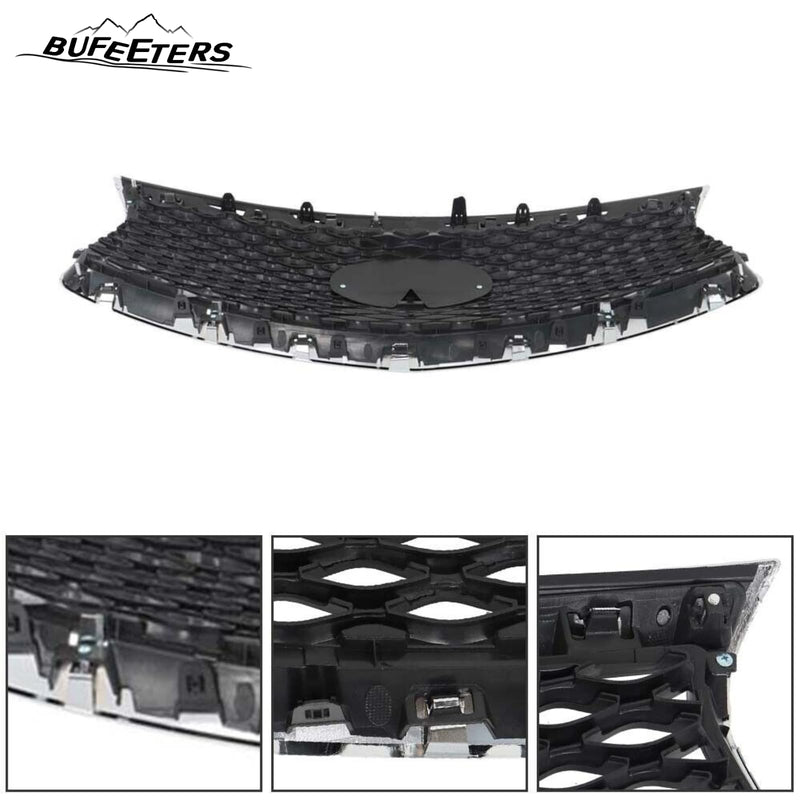BUFEETERS  Front Bumper Upper Grille With Camera Hole Fit For 2016 2017 2018 2019 2020 Infiniti QX60,Mesh Style,Chrome&Black