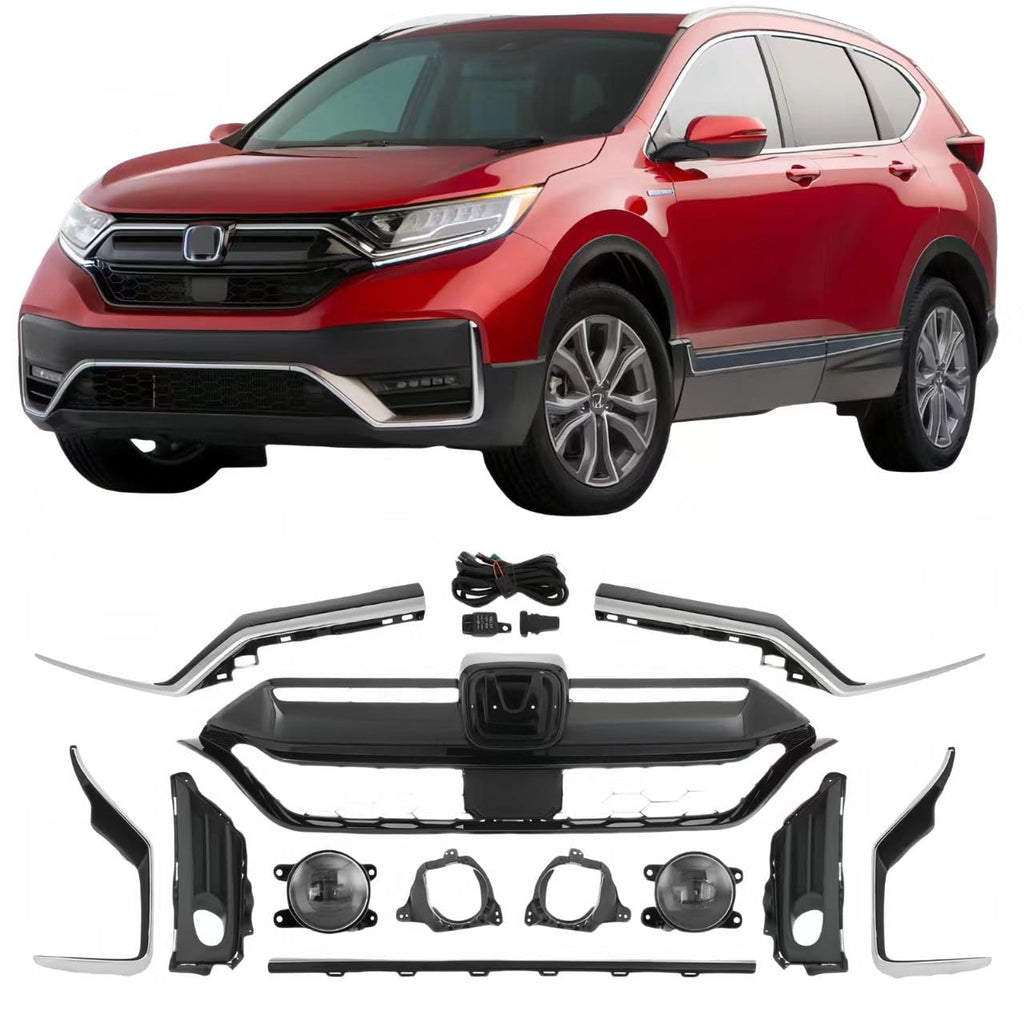 BUFEETERS  15PCS Front Grille Molding Fog Light Strip Trim Bezel Fit For 2020-2022 Honda CRV,Honeycomb Style,Black