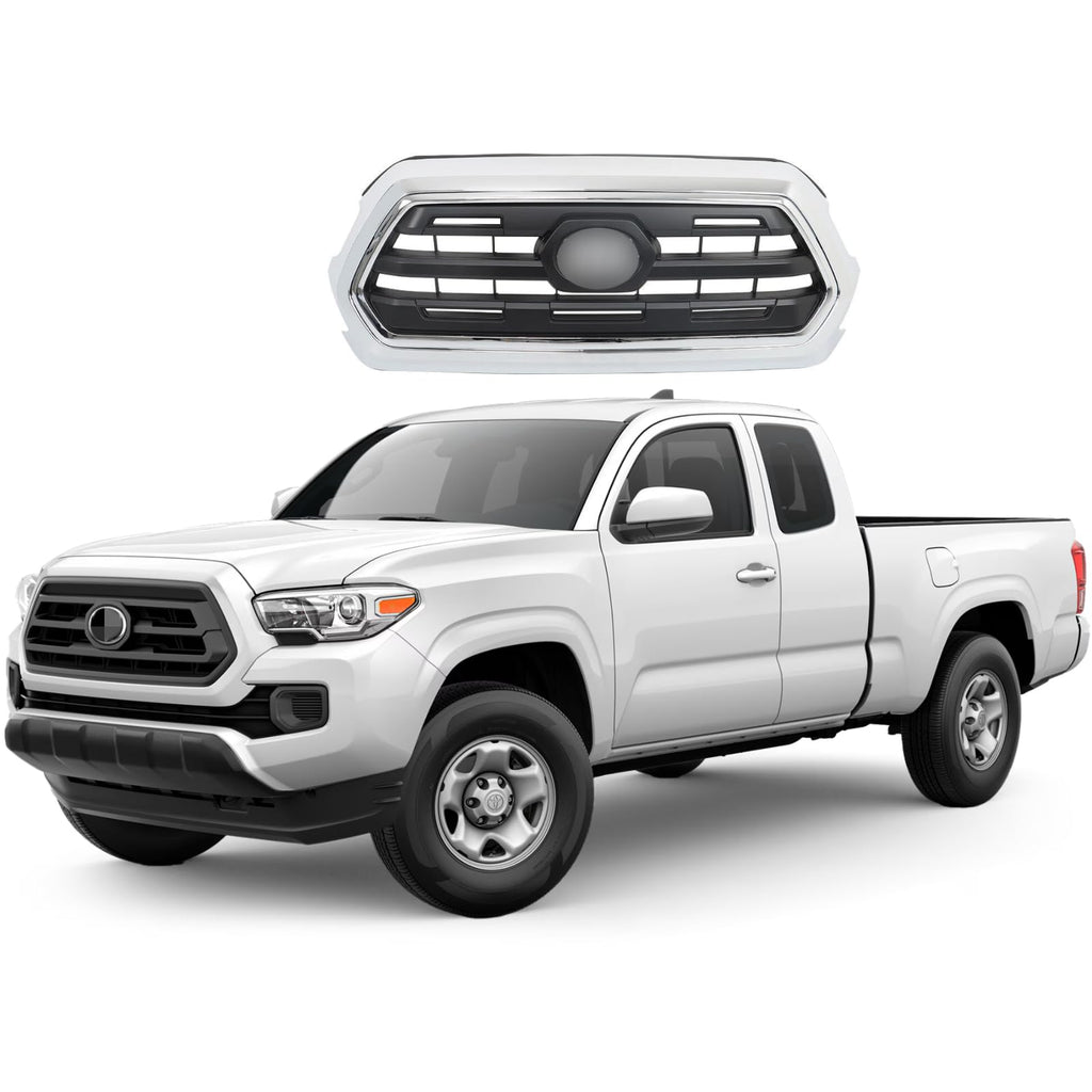 BUFEETERS Front Bumper Upper Grille Fit For 2016 2017 2018 2019 2020 2021 Toyota Tacoma,Chrome&Black