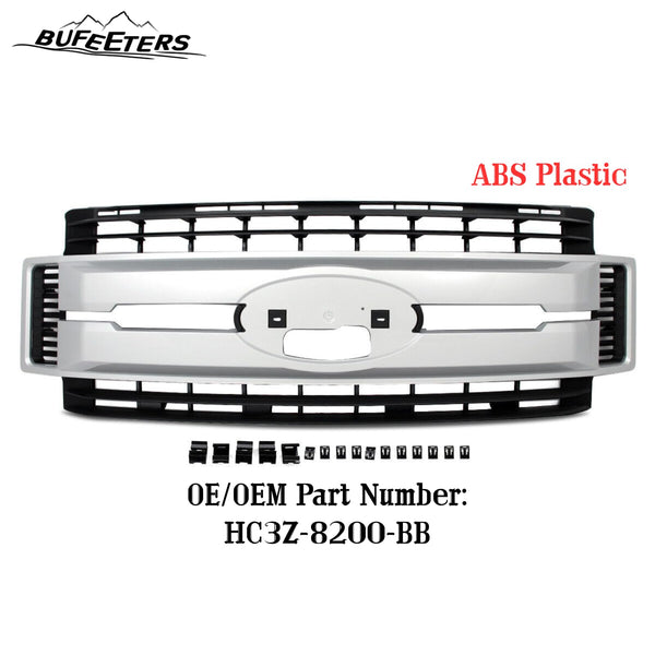 BUFEETERS Front Bumper Upper Grille Fit For 2017 2018 2019 F-250 F-350 Super Duty,XL Style,UX Ingot Silver&Matte Black