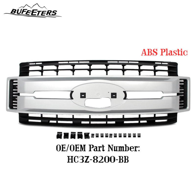 BUFEETERS Front Bumper Upper Grille Fit For 2017 2018 2019 F-250 F-350 Super Duty,XL Style,UX Ingot Silver&Matte Black