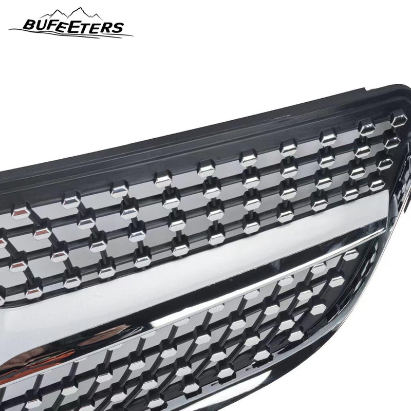BUFEETERS  Front Bumper Upper Grille W/o Camera Hole Fit For 2014 2015 2016 2017 Mercedes Benz W207 E-CLASS Coupe Facelift,Diamond Style,Silver