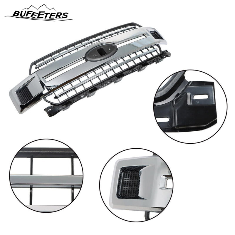 BUFEETERS  Front Radiator Chrome Grille Assembly Fit For 2018 2019 2020 Ford F-150,Honeycomb Style
