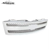 BUFEETERS Front Bumper Upper Grille Fit For 2007 2008 2009 2010 2011 2012 2013 Chevy Silverado 1500,Mesh Insert Style,Summit White Shell&Chrome