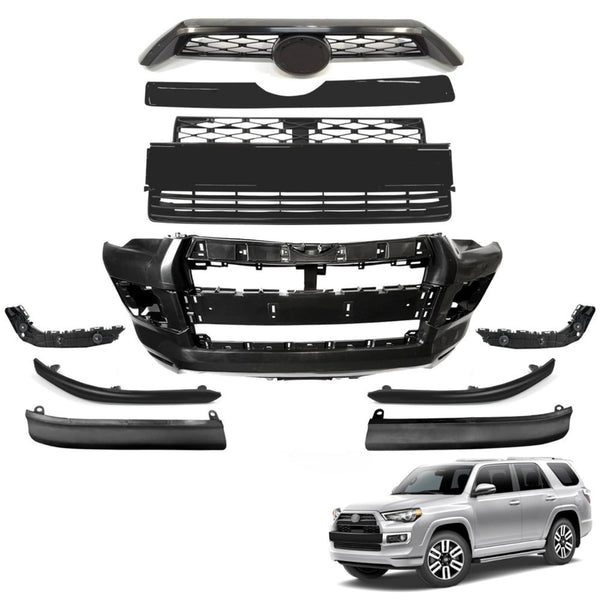 BUFEETERS  10PCS Front Bumper+Grille Assembly+Strip Trim Set Fit For 2014 2015 2016 2017 2018 2019 Toyota 4Runner Limited,Factory Style,Black