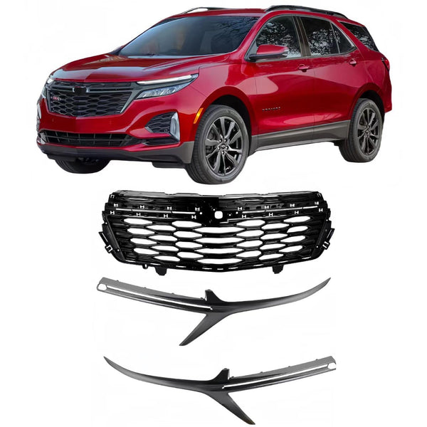 BUFEETERS   Front Bumper Upper Grille W/Trim Fit For 2022 2023 Chevy Equinox,RS Style,Gloss Black