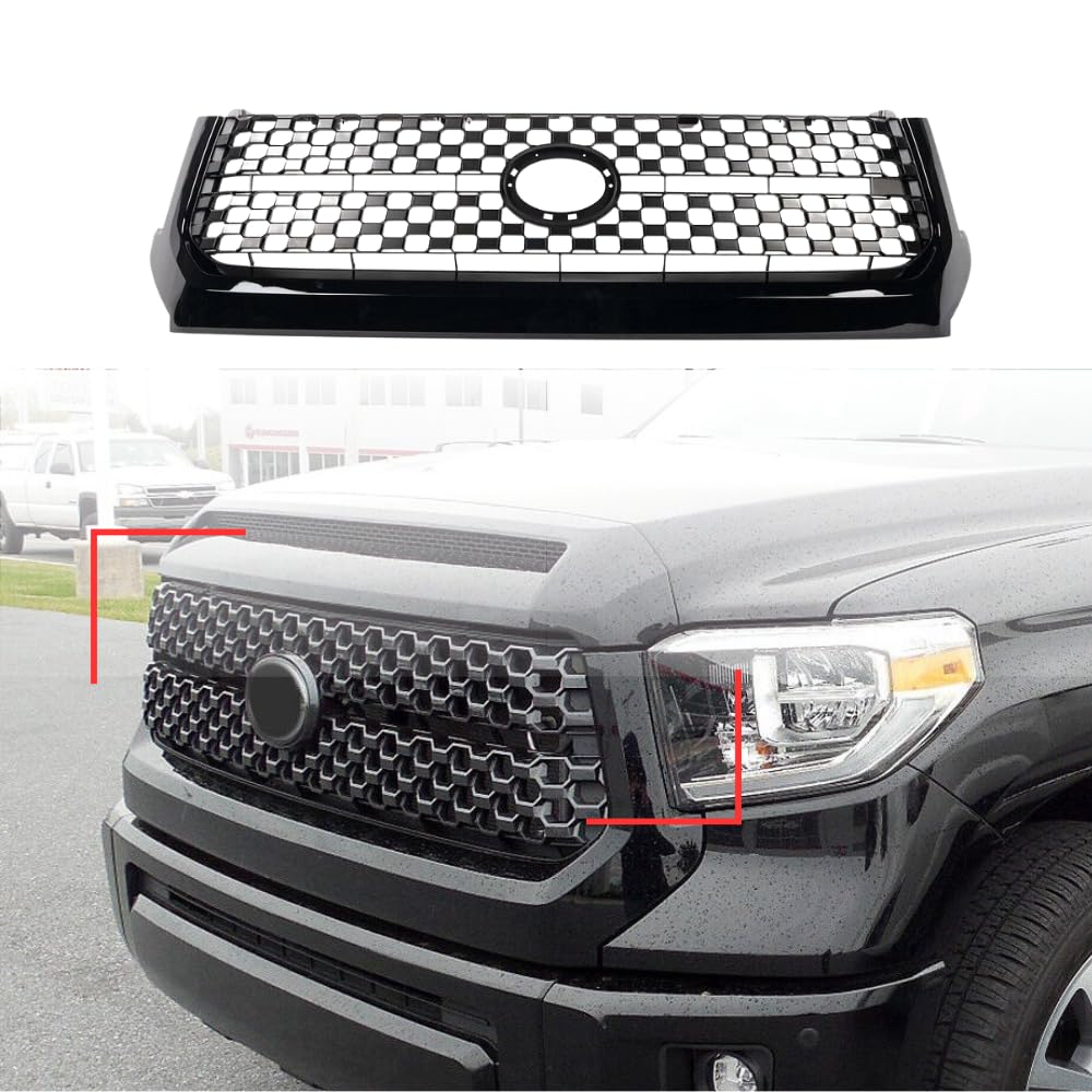BUFEETERS  Front Bumper Upper Grille Fit For 2014 2015 2016 2017 2018 2019 2020 Toyota Tundra,Gloss Black