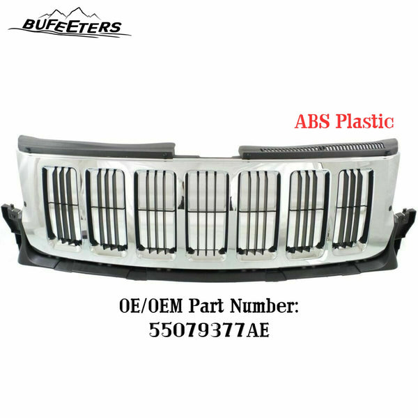 BUFEETERS   Front Bumper Upper Grille Fit For 2011 2012 2013 Jeep Grand Cherokee,Factory Style,Chrome Frame With Dark Gray Insert
