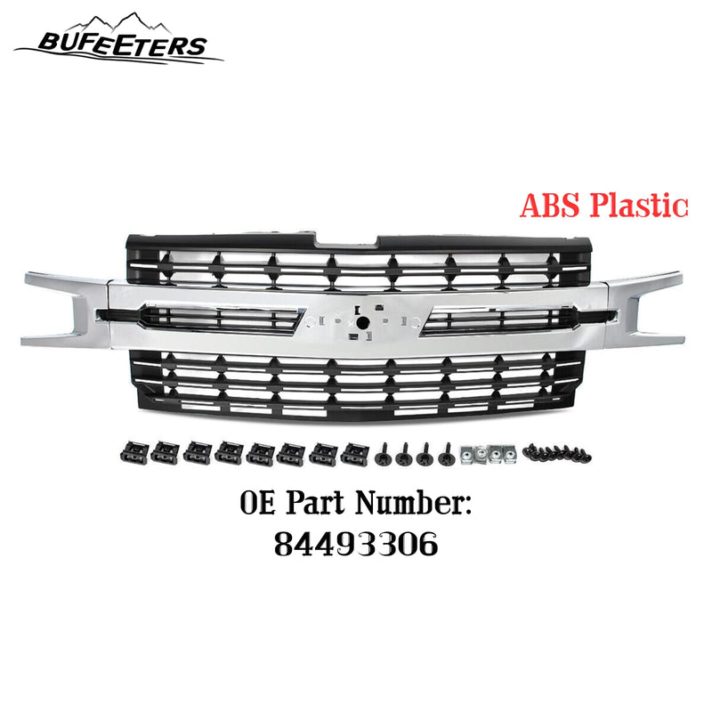 BUFEETERS Front Bumper Upper Grille Fit For 2019 2020 2021 Chevy Silverado 1500,Factory Style,Chrome&Matte Black