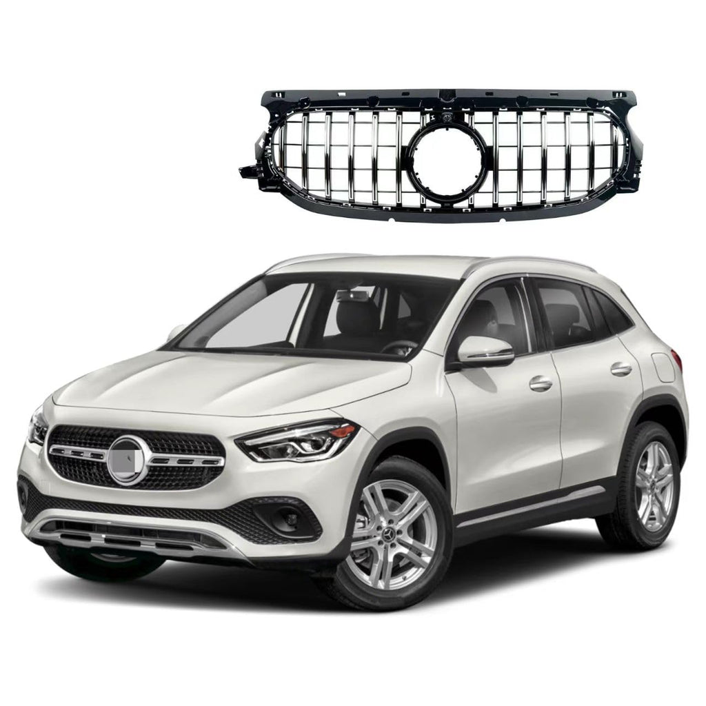 BUFEETERS Front Bumper Upper Grille Fit For 2021 2022 2023 2024 H247 GLA AMG GLA200 GLA250,GT Style,Chrome&Gloss Black