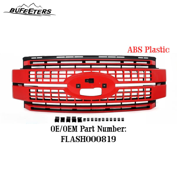 BUFEETERS Front Bumper Upper Grille Fit For 2017 2018 2019 F-250 F-350 F-450 F-550 Super Duty,Platinum Style,PQ Race Red&Matte Black