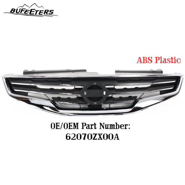 BUFEETERS Front Bumper Upper Grille Fit For 2010 2011 2012 Nissan Altima Sedan,Factory Style,Chrome Shell with Black Insert