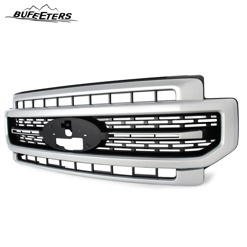 BUFEETERS Front Bumper Upper Grille Fit For 2020 2021 2022 F-250 F-350 F-450 F-550 Super Duty,Lariat Sport Style,UX Ingot Silver&Matte Black