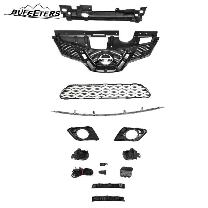 BUFEETERS 11PCS Front Upper Grille Lower Mesh Chrome Molding Trim Fog lights Fit For 2014 2015 2016 Nissan Rogue,Honeycomb Style,Chrome&Black
